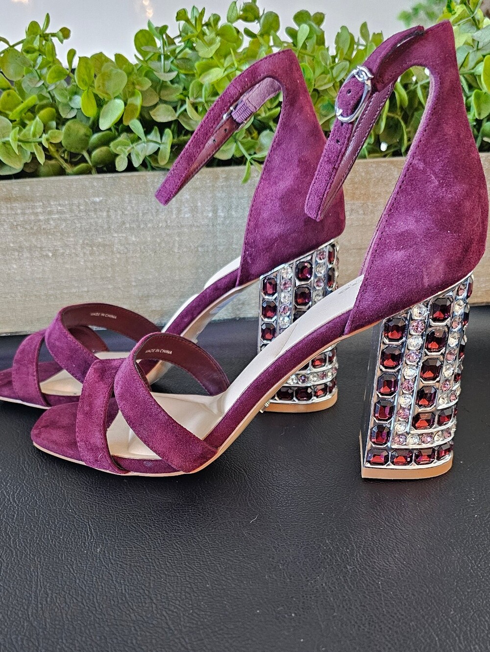 Dune London Plum Suede Gem-Embellished Block Heel Shoes Sandals Women's Sz 9 - Picture 3 of 9